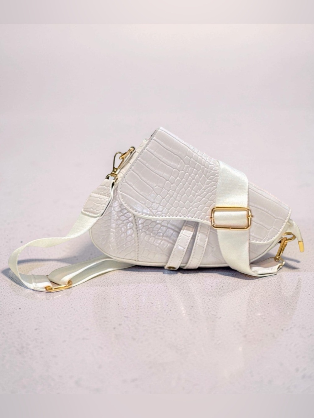 HDE Women's Saddle Shoulder Bag PU Leather Crossbody Purse - White Crocodile - Picture 9 of 10